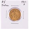 Image 1 : 1911-S $5 Indian Head Half Eagle Gold Coin