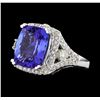 GIA Cert 8.38 ctw Tanzanite and Diamond Ring - 14KT White Gold