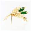 Image 4 : Vintage 14k Gold Marquise Jade Textured Branch Leaf Flower Bundle Brooch Pin