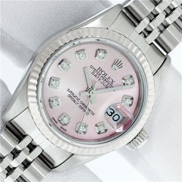 Rolex Ladies 26 Stainless Steel Pink Diamond Oyster Perpetual Datejust Wristwatc