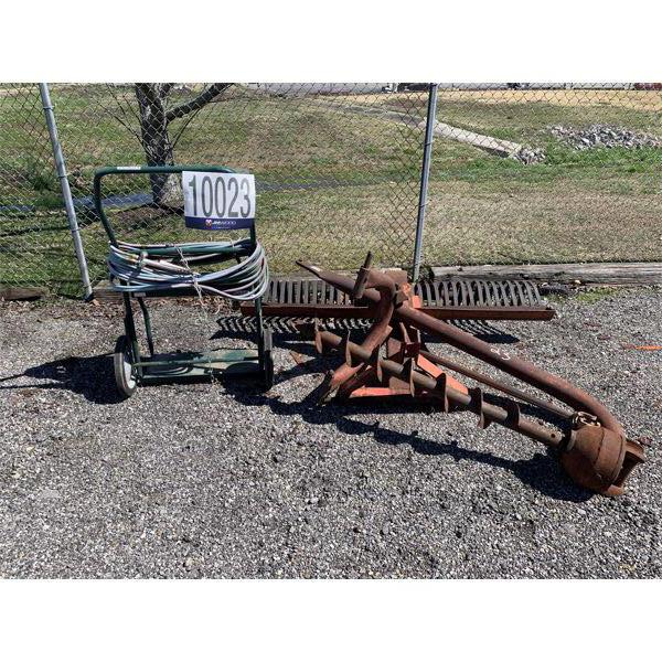 3 PTH AUGER, SPRING TOOTH RAKE, OXY/ACETYLENE CART, Selling Offsite: Located in Guntersville, AL