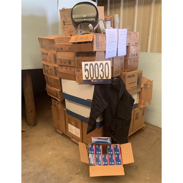 GLOVES,TISSUE DISPENSERS, LAB COATS, WELDING APRONS, LIGHT BULBS, DISINFECTANT CLEANER, Selling Offs
