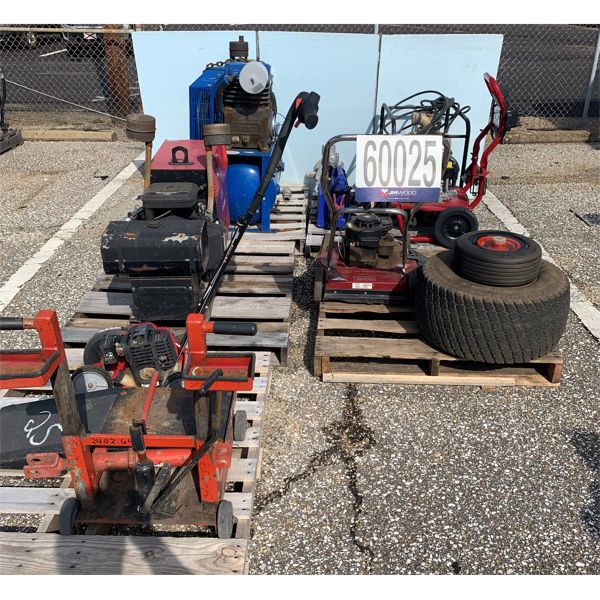 AIR COMPRESSOR, TRASH PUMP, WELDER, OIL PUMP, ROTARY LAWN MOWER, WHEEL LIFT, BAND SAW, PRESSURE WASH