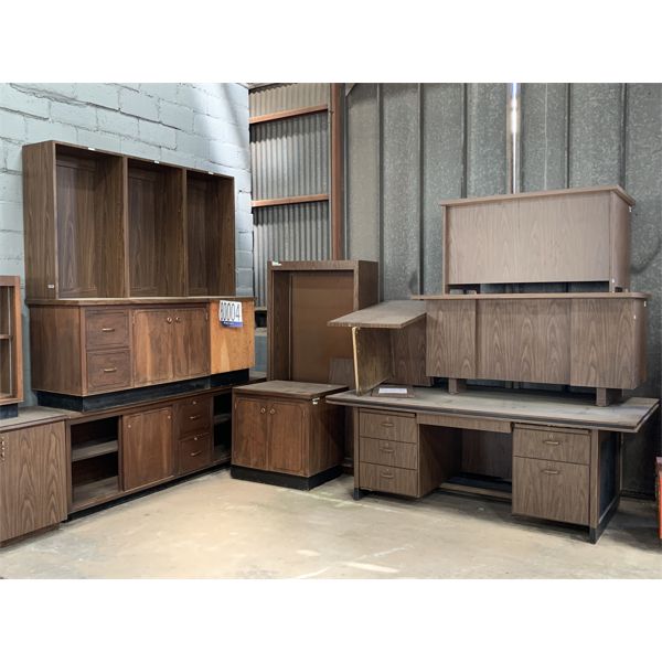 DESKS, BOOKCASES, CREDENZAS, CABINETS, Selling Offsite: Located in Grove Hill, AL