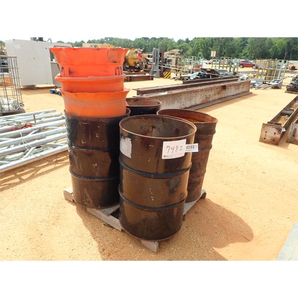 (4) 55 GAL METAL DRUMS W/SAFETY BARREL (B-9)