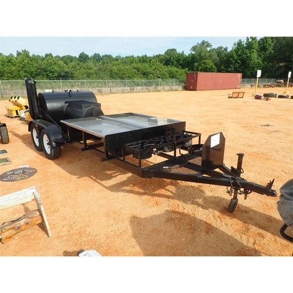 Bar-B-Que/Smoker grill, w/3 propane burners, stainless steel serving area, mtd on T/A trailer