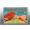 Image 1 : Tin Over Cardboard Froehlich's Meats Sign.