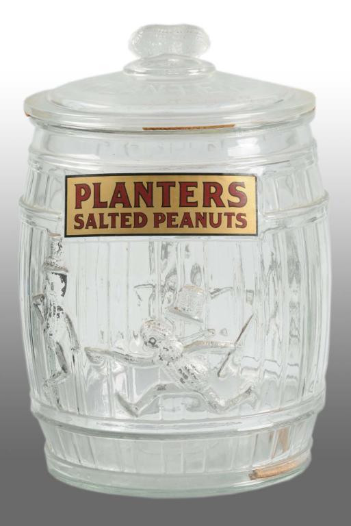 Glass Planters Peanut Mr. Peanut Barrel Jar.