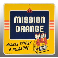 Embossed Tin Mission Orange Sign.