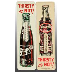Lot of 2: Embossed Tin Grapette Thermometers.