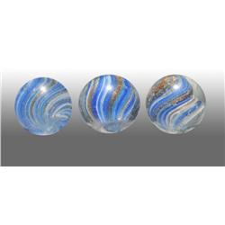 Lot of 3: Blue Glass Onionskin Lutz Marbles.