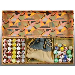 Akro Agate Art Deco Gift Box of Marbles.