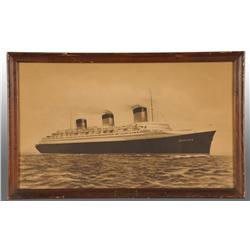 Normandie Oceanliner Model in Enclosed Glass Case.