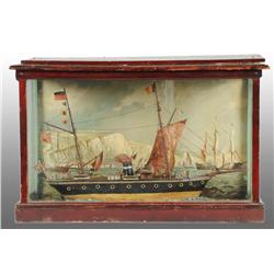 Model Ship in Glass Enclosed Case.
