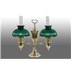Brass Double Student Lamp with Green Glass Shade.