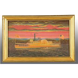 Lot of 2: Paddle Boat & Steamboat Oil Paintings.