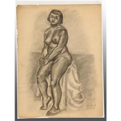 Charcoal Painting of Nude African American.