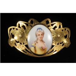 Antique Porcelain Broach of Lady.