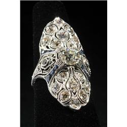Antique Platinum Diamond & Sapphire Ladies Ring.