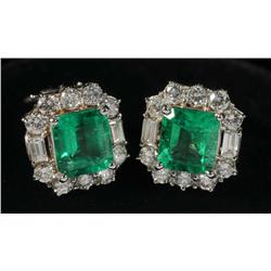 Emerald & Diamond 18K White Gold Earrings.