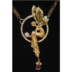 Diamond & Ruby Gold Window Enamel Fairy Necklace.