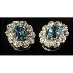 Art Deco Platinum Aquamarine & Diamond Earrings.