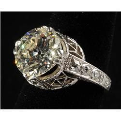 3.70 Carat Old European Cut Diamond Art Deco Ring.
