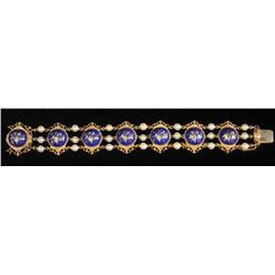 Antique 14K Pearl Gold & Blue Enamel Bracelet.