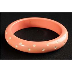 Bakelite Pink & White Polka-Dot Bracelet.