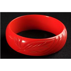 Bakelite Carved Red Bracelet.