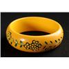 Image 1 : Bakelite Carved Yellow Bracelet with Floral Design