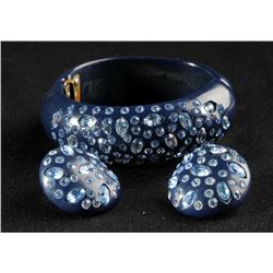 Bakelite Navy Blue Bracelet & Earrings.