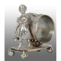 Young Girl with Flower Basket Figural Napkin Ring.