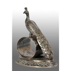 Large Peacock On Figural Napkin Ring.