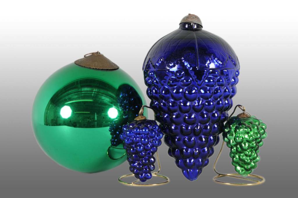 Lot of 4 Glass Kugel Christmas Ornaments.