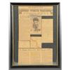 Image 1 : Framed Joe DiMaggio Autographed Newspaper Article.