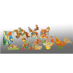 Lot of 9: Tin Litho Clicker Toys.