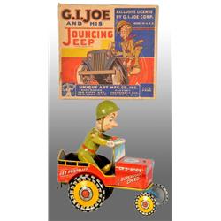 Tin Unique Art GI Joe Jouncing Jeep Wind-Up Toy.