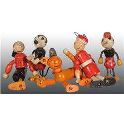 Lot of 5: Wooden Jointed Character Figures.
