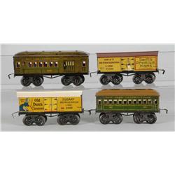 Lot of 4: Bing O-Gauge Passenger & Freight Cars.