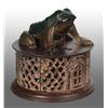 Image 1 : Cast Iron Frog on Lattice Mechanical Bank.