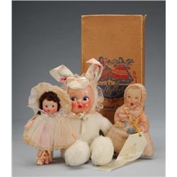 3 Assorted Cloth Dolls.