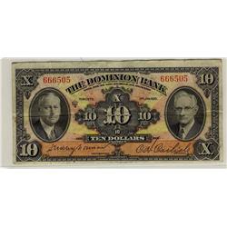 The Dominion Bank, 1935 $10, CH-220-26-04. Nice colours, VF