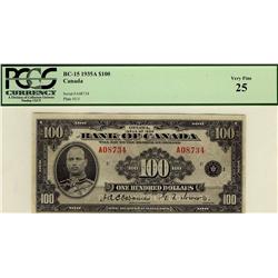 BC-15, 1935 $100 #A08734.  A solid PMG VF-25 note with full 
