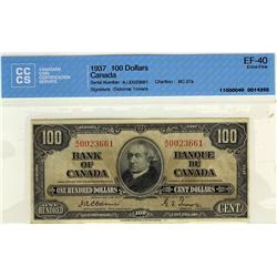 BC-27a 1937 $100 A/J0023661 Osborne-Towers CCCS EF-40.  Unde