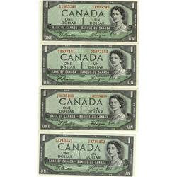 BC-29b 1954 $1 DF. Lot of 4 notes AU to UNC.