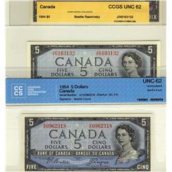BC-31b 1954 $5, BC-39b $5.  Lot of 2 certified notes.  BC-31