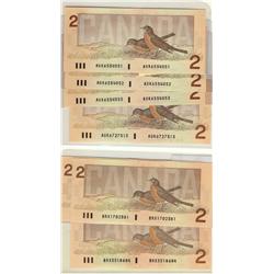 BC-55a 1986 $2. Lot of 6 notes including 3 consecutive AUK p