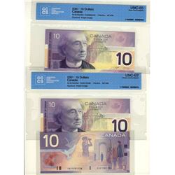 BC-63b 2001 $10 #FDZ(2) and #FDY(1).  Lot of 3 notes all in 