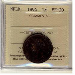 NFLD 1894 1¢ ICCS VF-20